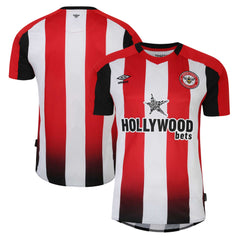 Umbro Brentford FC jersey 2025 with red and white vertical stripes and black accents